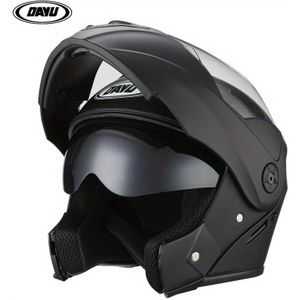 Matte zwarte flip-up motorhelm met dubbele vizieren - Volledige gezicht ABS sporthelm voor volwassenen, winterwarmte en ademend ontwerp, duurzaam veiligheidsuitrusting, finish