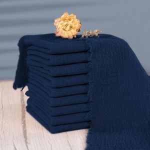 Navy Blue Stoffen Servetten met Fringe Set van 12, 100% Zacht Katoen, Gauze Wasbare Navy Blue Servetten voor Bruiloft Decoratieve Dinerfeesten