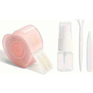 Water-geactiveerde dubbele ooglidtape, hypoallergene plastic applicator en pincet, inclusief reistasje.