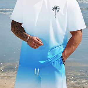 Herenset 2-, Casual Crew Neck T-Shirt en Shorts, Polyester 100%, Allover Print, Licht Elastisch, Reguliere Pasvorm, /Herfst Breiweefsel, 180g/m² - Mode Sportkleding