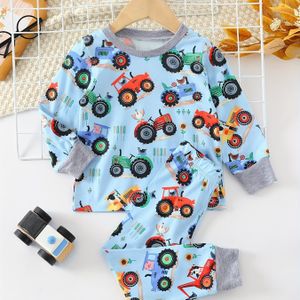 2- Set - Ronde Hals Lange Mouw Top en Volledig Bedrukte Broek, Comfortabel, Zacht, Jongens Loungewear Set, Ideaal Geschenk voor Dagelijks , Perfect voor Buiten