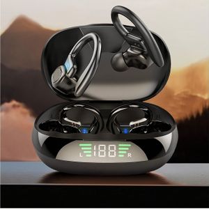 Draadloze Sport Oordopjes 5.3 - Ultralange Speelduur met LED Display, Krachtige Bas, Over-Ear Oortelefoons met Oorhaken voor Gym/Hardlopen/Workout