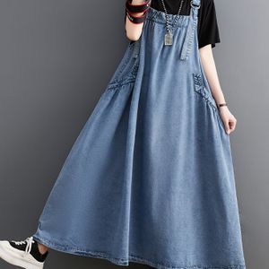 Plus Size Dames Herfst Nieuwe Denim Breteljurk, Stijlvolle Losse Cover-Up Rok