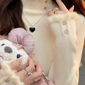 Vrouwen Elegante Hoge Hals Gebreide Trui, Verdikte Nylon, Kleur, Pasvorm, Lange Mouw, Detail, Pullover Stijl, Herfst/Winter Mode