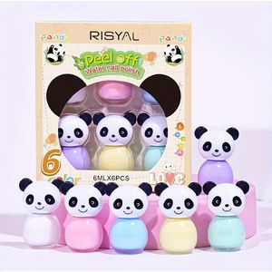 RISYAL 6ml*6pcs Candy Color Panda Based Off Nagellak, Kleur Macaron Kleur, Sneldrogend, Geurloos, Teken Off Cartoon Panda Nagellak