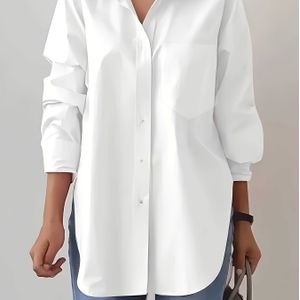 Elegante Kleur Dames Overhem Met Lange Mouwen - Rood, Casual Stijl, Perfect Voor Lente/Zomer, Casual Kleding|Elegante Buttonup|Overhem Met Lange Mouwen