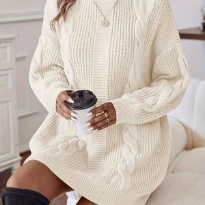 2025 Herfst Winter Kerstsfeer Nieuwe Hoge Kraag Twist Lange Mouwen Vrouw Casual Veelzijdige Pullover Jurk