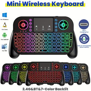 2.4G Mini Draadloos Toetsenbord met Touchpad & 7-Kleur Achtergrondverlichting - USB-C Opladen, Ingebouwde Li-Polymer Batterij, Compatibel met Box, Smart TV, Projector