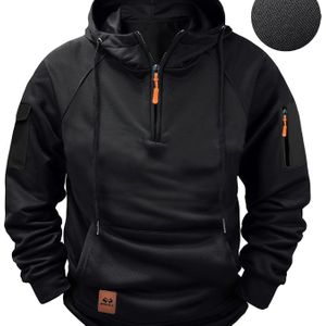 Herenmode Hoodie, Comfortabele Casual Pullover met Kangoeroezak, Polyester, Kleur, Lange Mouwen, Regular Fit, 1/4 Rits, voor Herfst/Winter
