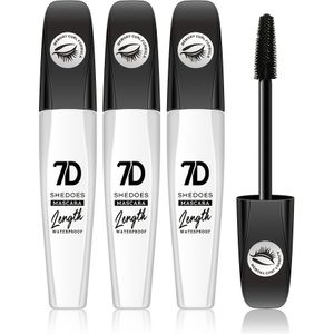 3 stuks Shedoes 7D Fiber Mascara Set, Waterdicht, Langhoudend, Verlengend, Krullend, Klontvrij, Op basis van Plant-Based Squalane, Geschikt voor alle huidtypes, Zwart