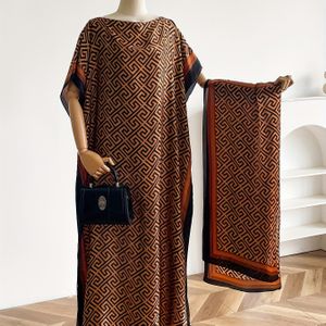 Plus Size - Plus Size Geometrisch Kaftan Jurk Set, Getextureerd en Glad, Retro Mode, Geschikt voor Kantoor Woon-Werkverkeer, Dagelijkse Uitjes