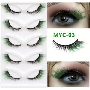 5 paar gemengde kleur Cat Eye nepwimpers, volumineuze C-kromming, 0,07 mm , 13-18 mm lengte, herbruikbare toneelfeest- en feestelijke cosplay-wimpers voor Kerstmis en uiterlijk