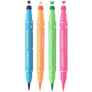 Havesbeauty Germany Double-Head Liquid Eyeliner, Waterproof, Slim Gel Felt Tip, 4 stijlen/kleuren, sterren, harten, , vlinderstempels, make-up stempelset, -vormen