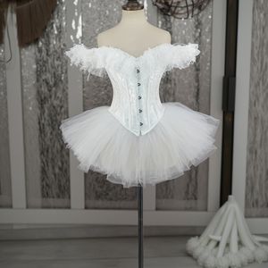 Off-the-Shoulder Kanten Korset en TUTU Chiffon Rokje, Zwanendans Balletjurk Set