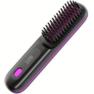 Kabelloze Haarstijltang Borstel, Snel Verwarmend, Warme Kam Stijltang voor Vrouwen, Lichtgewicht, Type-C Oplaadpoort, Anti-Verbrandingsschade, USB-Oplaadbare