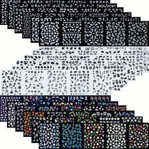 4500 stuks Bloemen Nagelstickers Kit - 90 Vellen 3D Nail Art Stickers Zwart-Wit Kleurrijke Diverse Patronen Bloemendecals Zelfklevende Stickers voor DIY Decoratie van Vrouwen