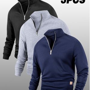 Heren Outdoor Casual Sweatshirt Set van 3, met Half-Zip Pullover met een Staande Kraag, Fleece-gevoerde Half-Zip Sweatshirts in een Pak van .