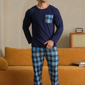 2-delige heren pyjamaset voor lente, zomer, herfst en winter mode lange mouwen lange broek Britse stijl homewear set