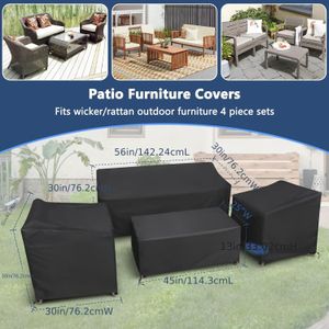 4pcs Premium Outdoor Furniture Covers Set - Durable For 1 Sofa, 2 Chairs, & 1 Wind Coffee Table - With Straps & Adjustable Drawstring For Patio And Balcony