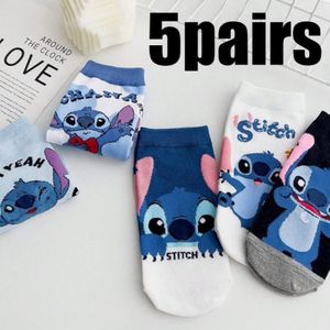 Disney - 5 Paar Stitch & Lilo Mid-Tube Sokken - Schattig, Ademend, Vochtregulerend - Perfect voor Modieuze Dagelijkse Stijl van Meisjes, Veelzijdige en Warme Sokken voor Tieners