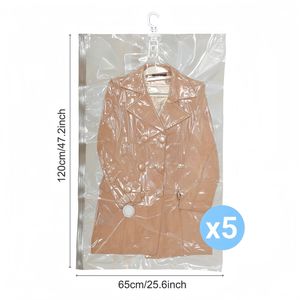 5-pack Hanging Vacuum Storage Bags, Rectangle Plastic Garment Bags With Zipper Closure For Winter Coats, Suits, Jackets, And Down Jackets - Space-saving Organizer, No Electricity Needed