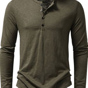 Heren Herfst Winter Henley Shirts Katoen Casual Lange Mouwen Kleur Ondershirt