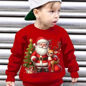 Boys' Herfst En Winter Stijlvolle Fleece Sweatshirt Met Kerst-Themed Prints Van Kerstman En Reindeer, Perfect Voor Casual Wear Met Lange Mouwen.