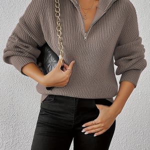 Casual vrouwen top met lange mouwen en ritskraag voor lente/herfst