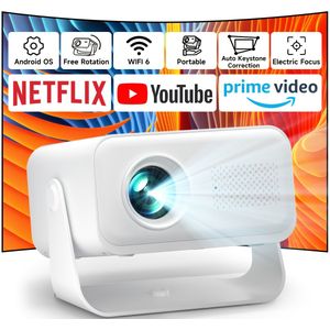 SGV Ultra-HD Mini Projector - Slimme Projector met WiFi6, BT5.2, 13, 360° Rotatie Standaard, Elektrische Focus, USB-C Voeding, 1080p HD Resolutie, 170 ANSI Helderheid