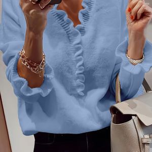 Elegante kleur V-hals lange mouwen trui met een verfijnd oorrand ontwerp