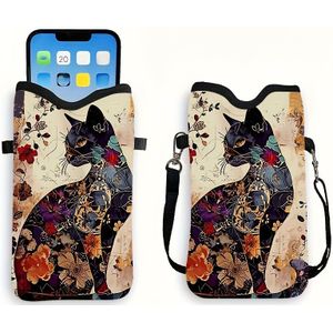 Colorful Cat Print Synthetic Synthetic Leather High Quality Material Shockproof Phone Bag With Adjustable Strap, Suitable For Models, Women's Wallet