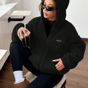 Vrouwen Cozy Fleece-Lined Plush Hooded Cardigan Jacket - Lange Mouw, Zip-Up met Zakken, Kleur , Perfect voor Herfst/Winter Warmte, Cozy Herfst Kleding | Cozy Fleece Jacket | Zippered Jacket