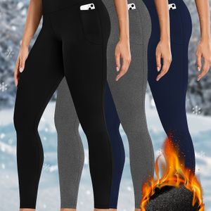 3-Pack Dames Thermische Fleece Gevoerde Hoge Taille Leggings met Zakken, Winter Warme Dikke Yoga Hardloopbroek voor Workout