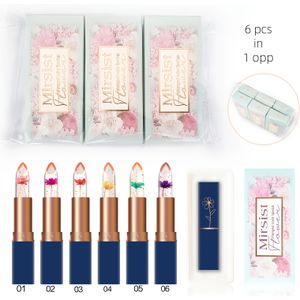 Groep van zes Mirsist Bloem veranderende kleur voor lippen in opp zakjes zes-in-één gearomatiseerde kleurveranderende lippenstift verandert naar roze lippenbalsem -up