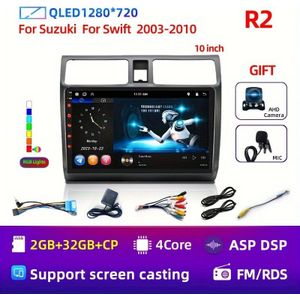 Voor for SUZUKI Swift 2003 - 2010 Multimedia speler 2din autoradio Stereo GPS 10 inch 2GB for RAM+32GB ROM met gekleurde lichten en HD achteruitrijcamera.