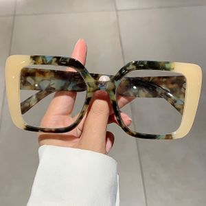 Nieuw Color Block Vierkante Platte Lens Brillen, Trendy Dames Decoratieve Non-Bril Montuur