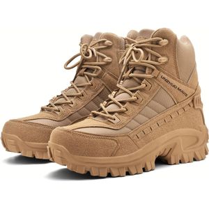 Stevige Hoge Wandelschoenen In Militaire Stijl Voor Heren Met Ritssluiting Aan De Zijkant, Comfortabele Antislip Casual Duurzame Sneakers Voor Buitenactiviteiten Voor Heren