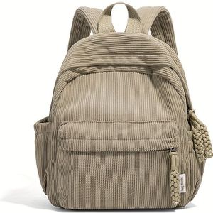Trendy, Chique Corduroy Damesrugzak - Lichtgewicht, Verstelbare Banden, Ritssluiting - Veelzijdig voor Reizen & Woon-Werkverkeer - Verkrijgbaar in Khaki, Lichtgrijs, Geel, Zwart