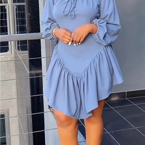 Casuele Jurk met Simpe Patchwork, Vetersluiting en , Egaal, Off-Shoulder