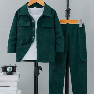 Casual Lange Mouwen Overhemd & Cargo Broek Set, 2-delige Trendy Jongens Co Ord Set Voor Lente/Herfst Buitenkleding