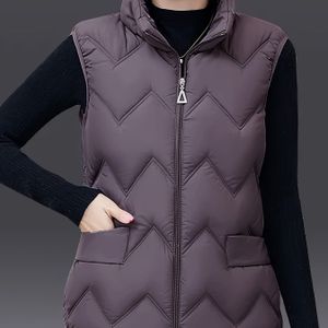 Chique Lichtpaarse Gewatteerde Damesvest - Casual Opstaande Kraag, Mouwloze Warme Polyester Top met Ritssluiting voor Lente/Herfst