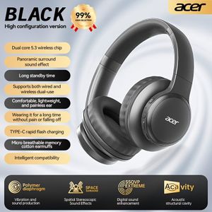 Verbeterde Draadloze Over-Ear Koptelefoon met -Versterkte Geluid, Lichtgewicht Opvouwbaar Ontwerp met Ingebouwde Microfoon. Inclusief 3.5mm Audio Kabel