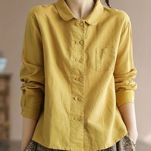 Vrouwen Blouse met Losse Pasvorm - Mosterdgeel Overhemd met Knoopsluiting en Klassieke Kraag, Niet-Rekbare Kantoor- & Dagelijkse Tops voor Vrouwen - Elegante Formele & Casual Blouse