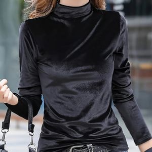 Elegante fluwelen coltrui met hoge hals voor dames - 100% polyester gebreide stof, kleur, lange mouwen, pasvorm, lente/herfstcollectie