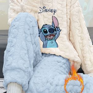 Plus Size Dames Pyjama Set, 25AW Home Trend Herfst Winter Nieuwe Disney Schattige Stitch Fleece Warme Loungewear, Losse Comfortabele Slaapkleding voor Alle Seizoenen en Gevallen