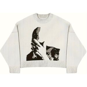 Trui Met Figuurprint En Ronde Hals, Casual Gebreide Trui Met Lange Mouwen Voor Herfst En Winter, Dameskleding