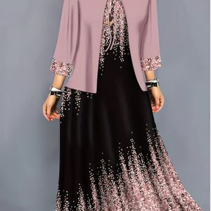 Elegant Jurkset met een Geometrisch , Stijlvolle Vakantie Bovenjas, Tanktop en Lange Rok Ensemble, Perfect voor een Comfortabele en Casual de Lente en Herfst