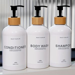 3-Pack 16oz Navulbare Doucheflessen met Pompdispenser - & - Shampoo, Conditioner, Douchegel Containers, Zwart/Witte Pompflessen voor Badkamer, Salon, Spa - (Compatibel met -of-