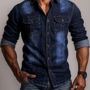 Heren Casual Denim Shirt met Tie-Dye - Lange Mouw, Knoopsluiting, Regular Fit, Non-Stretch Stof, Lente/Herfst Mode, Casual Kleding| Denim Shirt|Buttonup Shirt