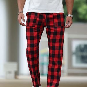 Zachte Ademende Pyjamabroek voor Heren - Marineblauw en Wit met Elastische Tailleband en Trekkoord, Pasvorm Loungbroeken voor Lente/Herfst, Handwas/Droogreinigen, Geruit | Niet-rekbare Stof